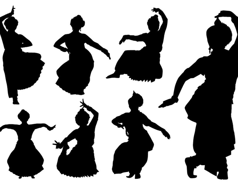 A series silhouettes of Indian dancers