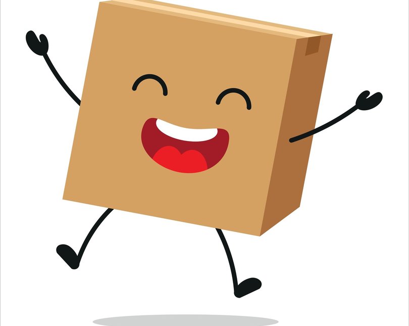 A cartoon of a dancing cardboard box