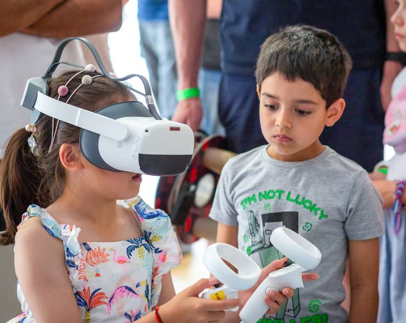 Girl wearing VR headset